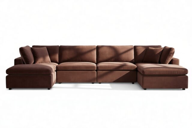 The Ciel – Cinnamon Velvet, Sectional (Double Chaise)