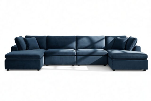 The Ciel – Prussian Blue Luxe Velvet, Sectional (Double Chaise)