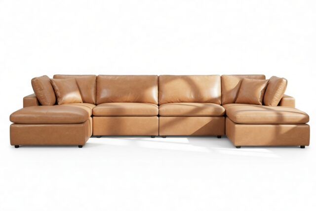 The Ciel – Tan Vegan Leather, Sectional (Double Chaise)