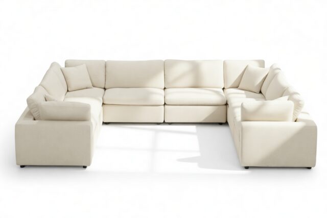 The Ciel – Oatmeal Brushed Weave, Sectional (Eight Seater)