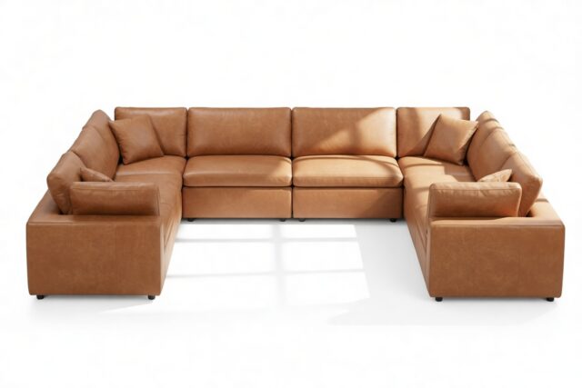 The Ciel – Tan Vegan Leather, Sectional (Eight Seater)