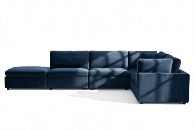 The Ciel – Prussian Blue Luxe Velvet, Sectional (Right Corner)