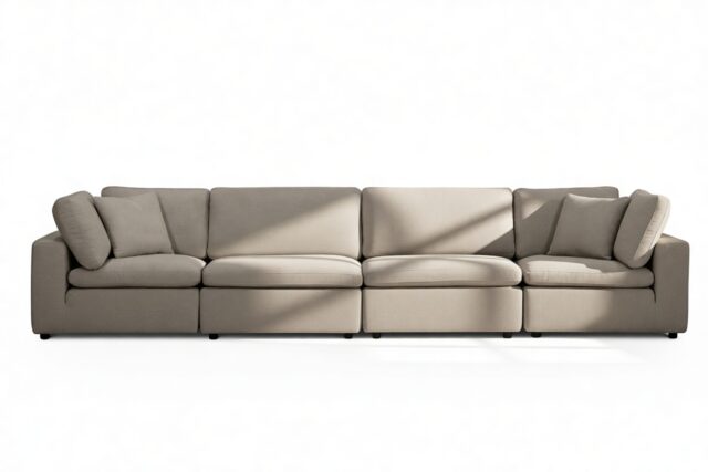 The Ciel – Coffee Brushed Weave, Four Seater Sofa