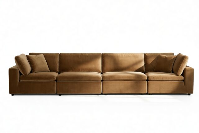 The Ciel – Old Gold Velvet, Four Seater Sofa