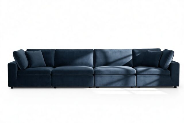 The Ciel – Prussian Blue Luxe Velvet, Four Seater Sofa