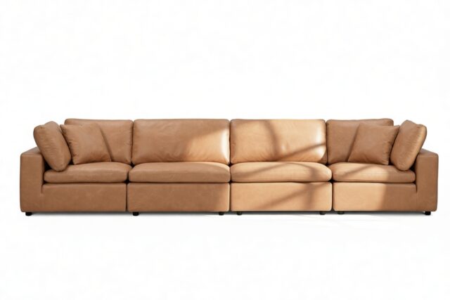 The Ciel – Tan Vegan Leather, Four Seater Sofa