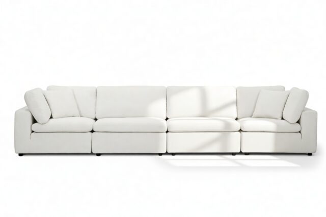 The Ciel – White Linen, Four Seater Sofa