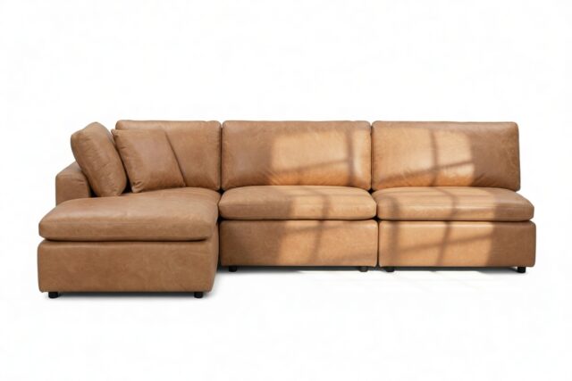 The Ciel – Tan Vegan Leather, Sectional (Left Chaise)