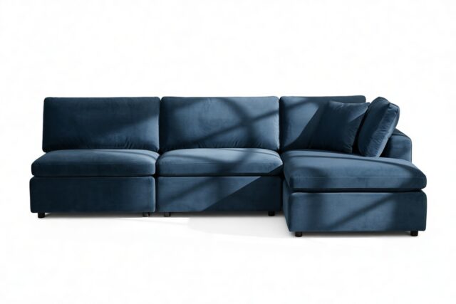 The Ciel – Prussian Blue Luxe Velvet, Sectional (Right Chaise)