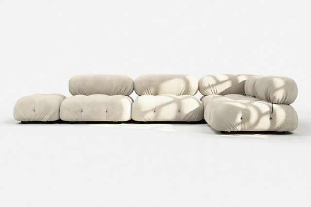 The Bellini – Eggshell Vegan Suede, Sectional (Right Corner)