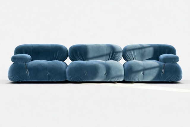 The Bellini – Aegean Blue Velvet, Three Seater Sofa