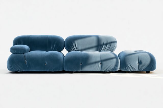 The Bellini – Aegean Blue Velvet, Open End Sofa (Right)