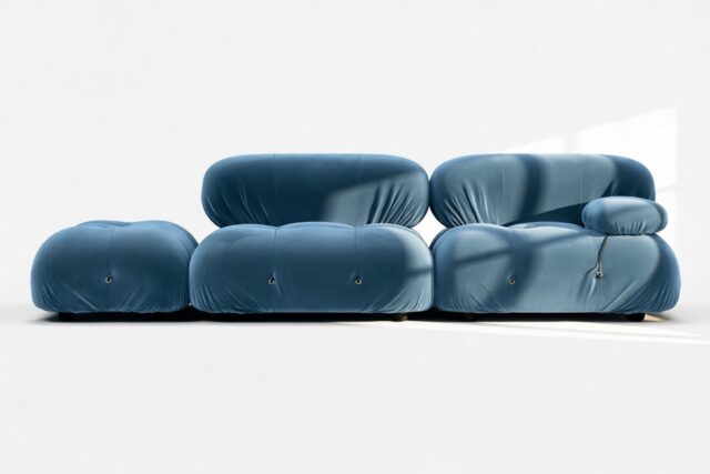 The Bellini – Aegean Blue Velvet, Open End Sofa (Left)