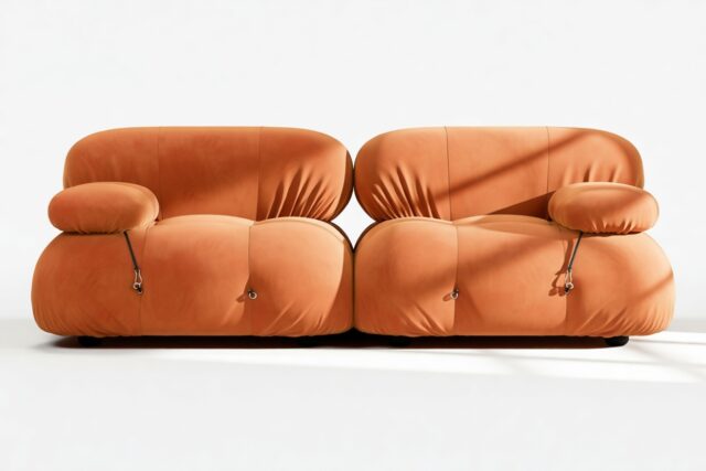 The Bellini – Apricot Velvet, Two Seater Sofa