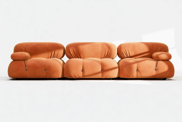 The Bellini – Apricot Velvet, Three Seater Sofa