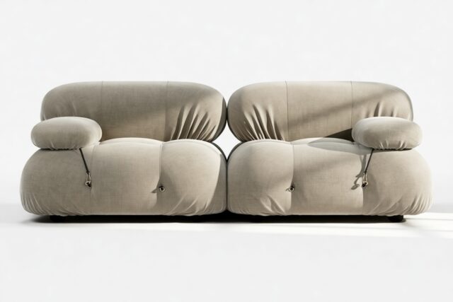 The Bellini – Beige Gray Chenille, Two Seater Sofa