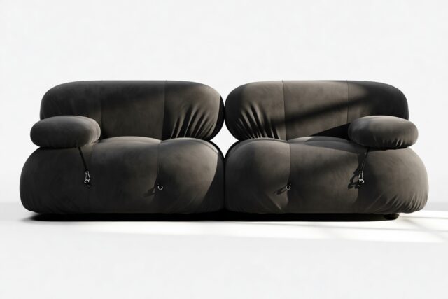 The Bellini – Black Velvet, Two Seater Sofa