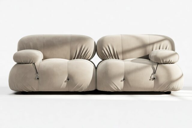 The Bellini – Greige Velvet, Two Seater Sofa