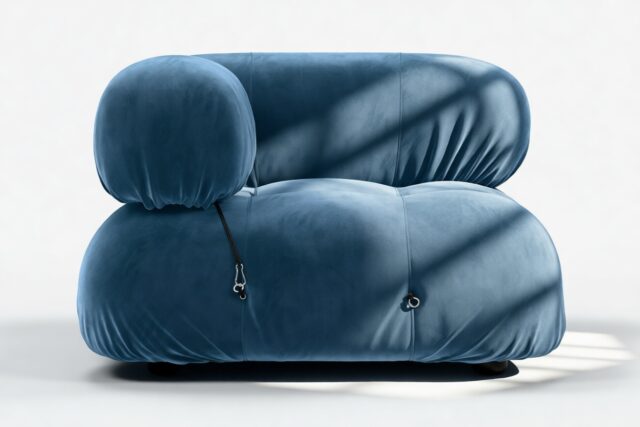 The Bellini – Aegean Blue Velvet, Left Corner