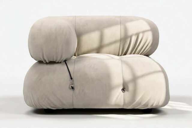 The Bellini – Eggshell Vegan Suede, Left Corner