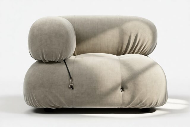 The Bellini – Beige Gray Chenille, Left Corner