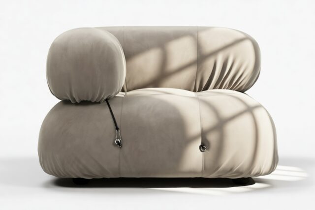 The Bellini – Greige Velvet, Left Corner