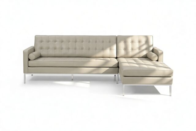 The Florence – Beige Gray Vegan Leather, Three Seater Sofa