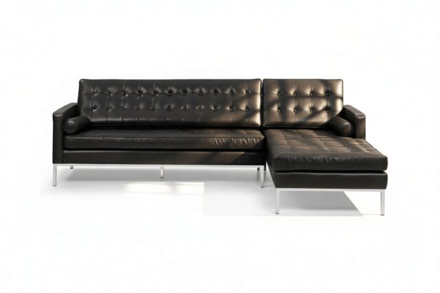 The Florence – Midnight Black Premium Leather, Three Seater Sofa