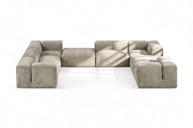 The Le Mura – Beige Gray Chenille, Eight Seater (Left)