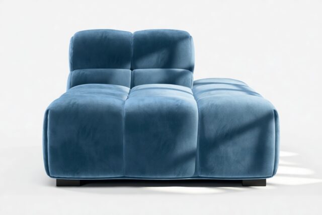 The Tufty – Aegean Blue Velvet, Armless Chaise (Right)