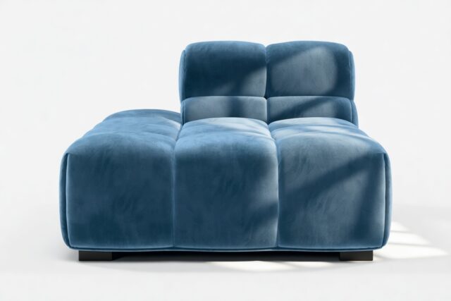 The Tufty – Aegean Blue Velvet, Armless Chaise (Left)