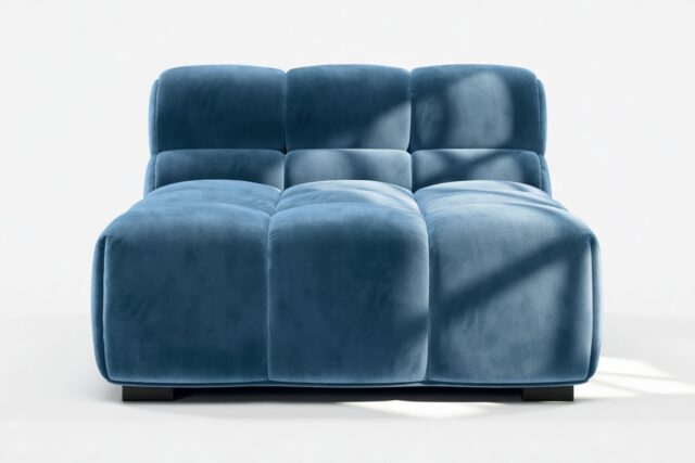 The Tufty – Aegean Blue Velvet, Armless Chaise