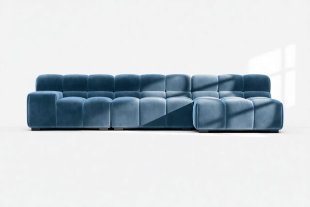 The Tufty – Aegean Blue Velvet, Small Chaise (Right) – Sectional