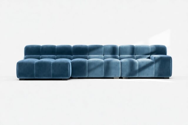 The Tufty – Aegean Blue Velvet, Small Chaise (Left) – Sectional