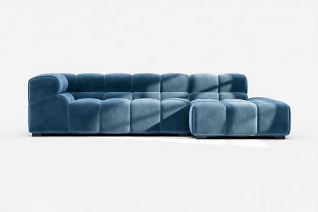 The Tufty – Aegean Blue Velvet, Small L (Right) – Sectional