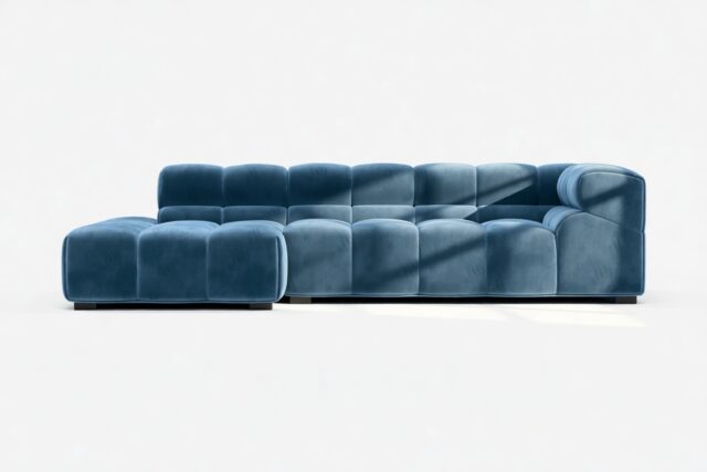 The Tufty – Aegean Blue Velvet, Small L (Left) – Sectional
