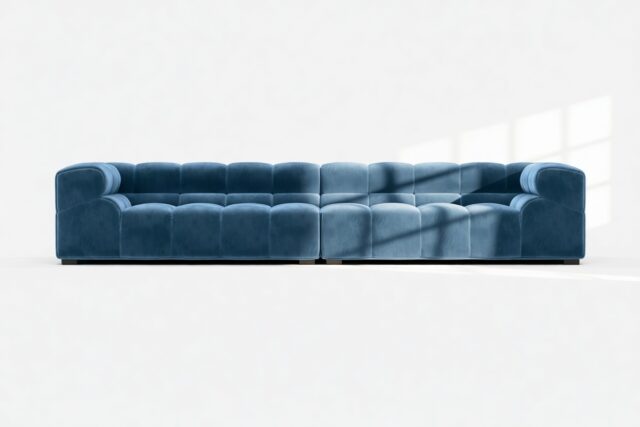 The Tufty – Aegean Blue Velvet, Extra Large Sofa – Sectional