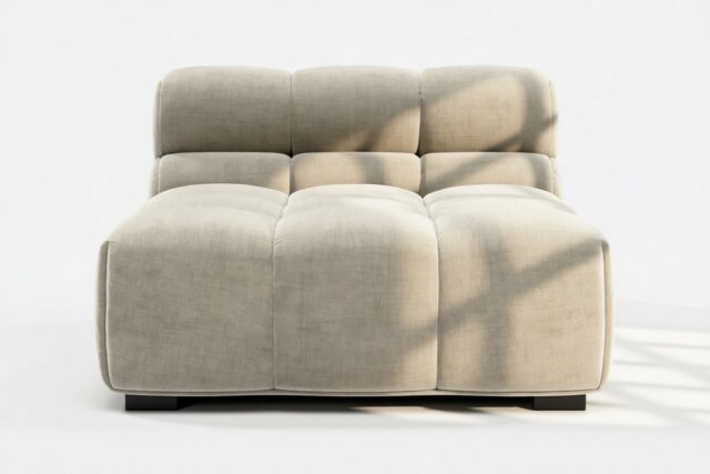 The Tufty – Beige Gray Chenille, Armless Chaise