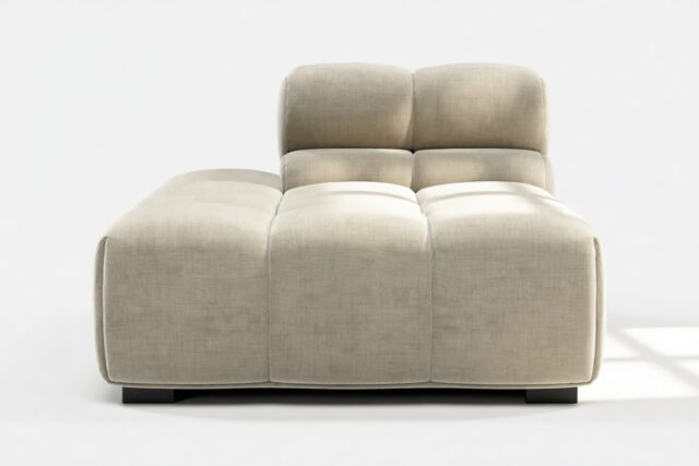 The Tufty – Beige Gray Chenille, Armless Chaise (Left)