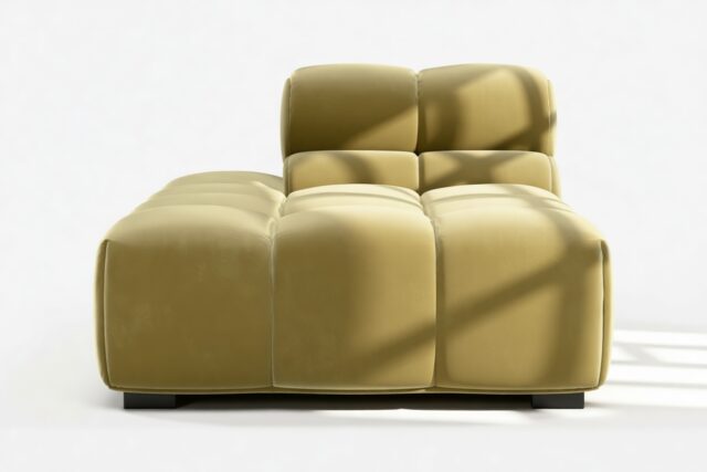 The Tufty – Olive Gold Velvet, Armless Chaise (Left)