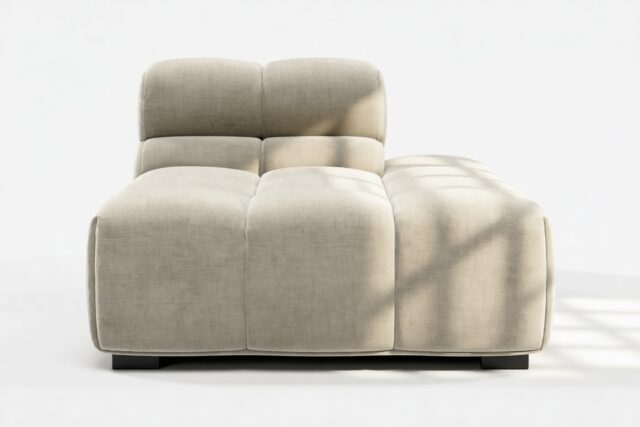 The Tufty – Beige Gray Chenille, Armless Chaise (Right)