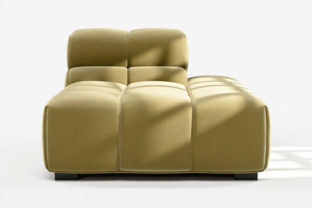The Tufty – Olive Gold Velvet, Armless Chaise (Right)