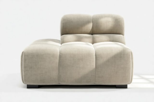 The Tufty – Beige Gray Chenille, End Armless (Left)