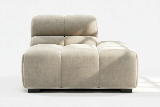 The Tufty – Beige Gray Chenille, End Armless (Right)