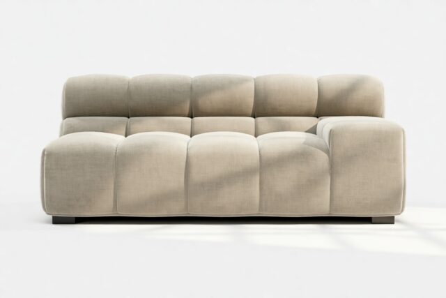 The Tufty – Beige Gray Chenille, Extra Large Armrest (Right)