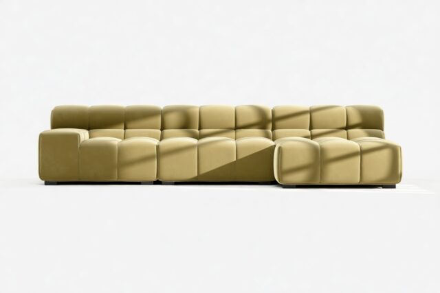 The Tufty – Olive Gold Velvet, Small Chaise (Right) – Sectional