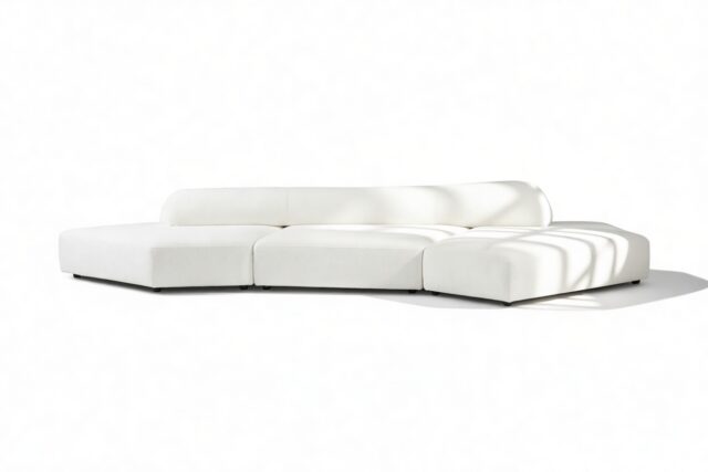 The On the Rocks – White Textured Chenille, Three Seater (Left)