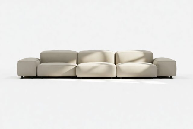 The Extrasoft – Beige Gray Vegan Leather, Three Seater Sofa (Left)