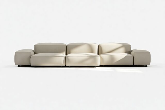 The Extrasoft – Beige Gray Vegan Leather, Three Seater Sofa (Right)
