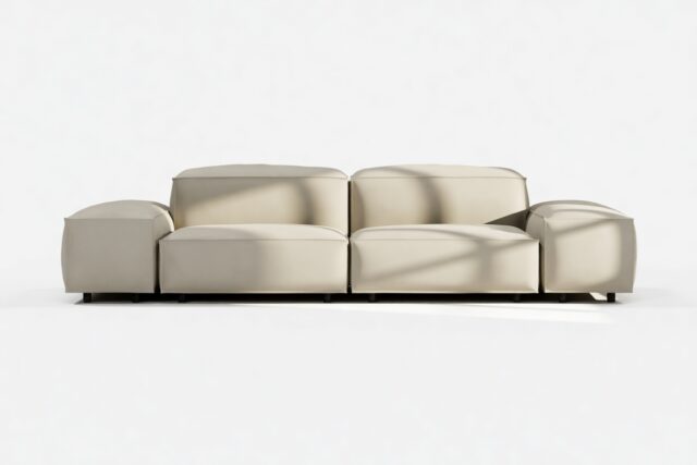 The Extrasoft – Beige Gray Vegan Leather, Two Seater Sofa
